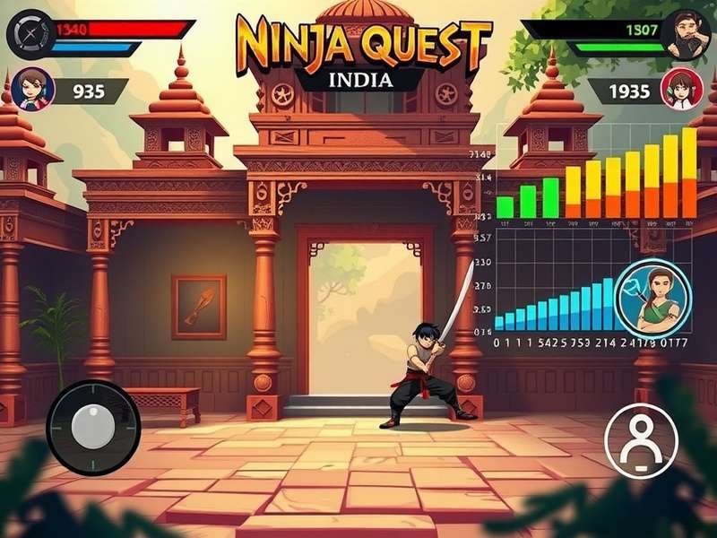Ninja Quest India gameplay screenshot showing character in Indian temple setting